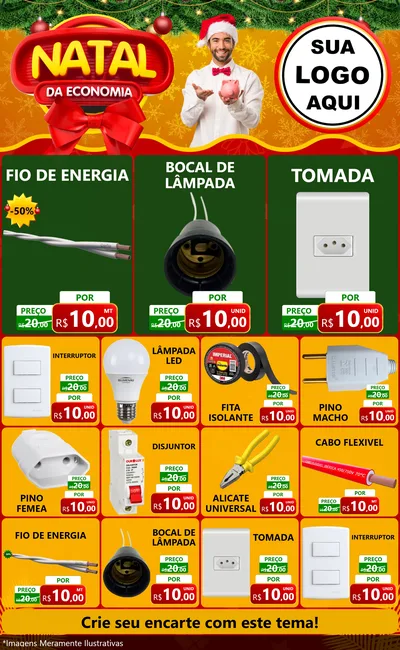 Modelo de Encarte para Encarte Grande com o tema Natal da Economia para Materiais Elétricos