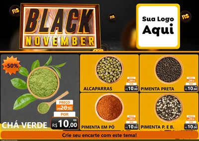 Modelo de Encarte para Encarte A4 Horizontal com o tema Black November para Produtos Naturais