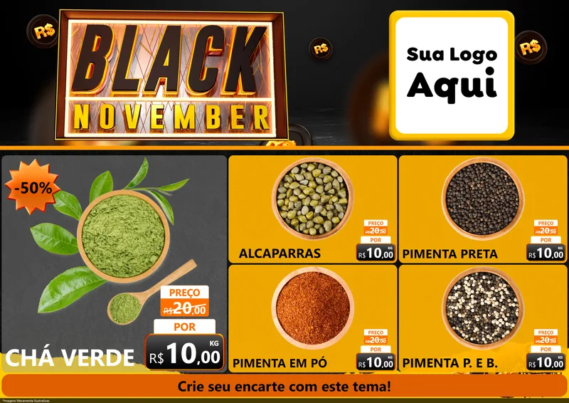 Modelo de Encarte para Encarte A4 Horizontal com o tema Black November para Produtos Naturais
