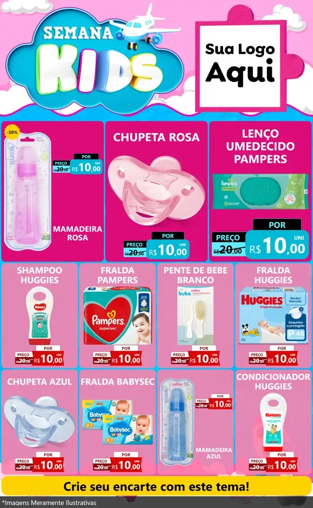 Modelo de Encarte para Encarte Grande com o tema Semana Kids para Bebês