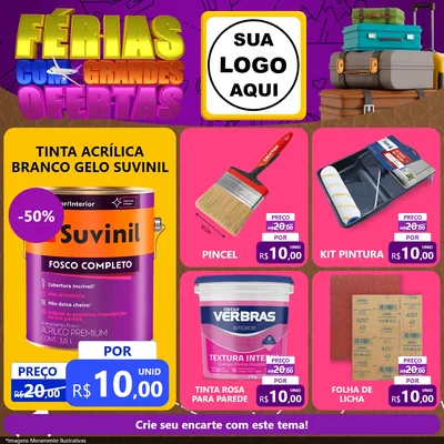 Modelo de Rede Social para Feed Facebook com o tema Férias com Grandes Ofertas para Tintas e Ferramentas