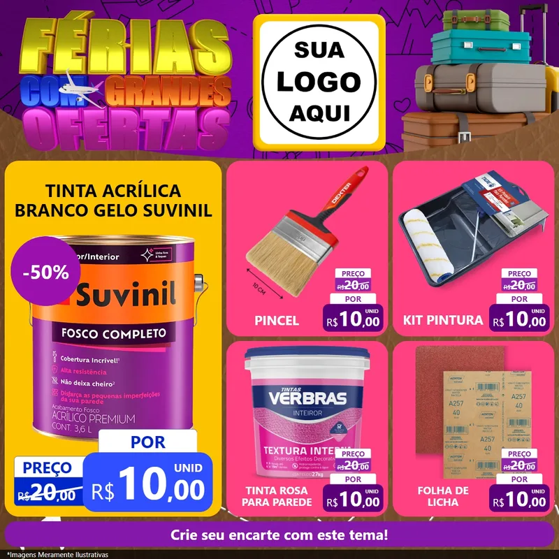 Modelo de Rede Social para Feed Facebook com o tema Férias com Grandes Ofertas para Tintas e Ferramentas