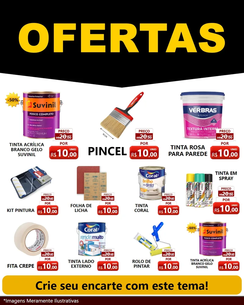 Modelo de Rede Social para Feed Instagram com o tema Ofertas Preto e Vermelho Cartaz para Tintas e Ferramentas