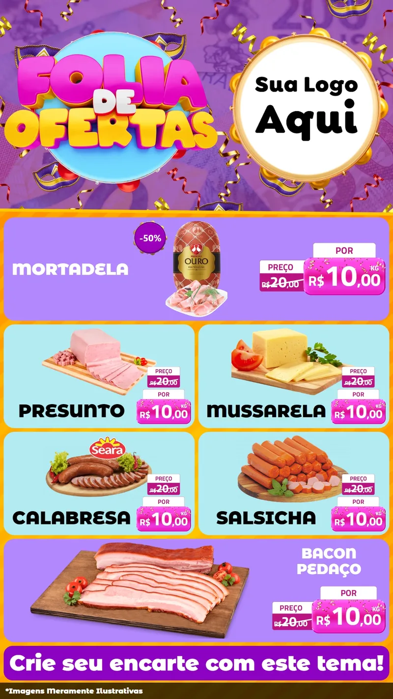 Modelo de TV para TV Vertical com o tema Folia de Ofertas para Frios e Laticínios