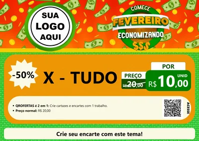 Modelo de Cartaz para Cartaz A4 Horizontal com o tema Comece Fevereiro Economizando para Hamburgueria