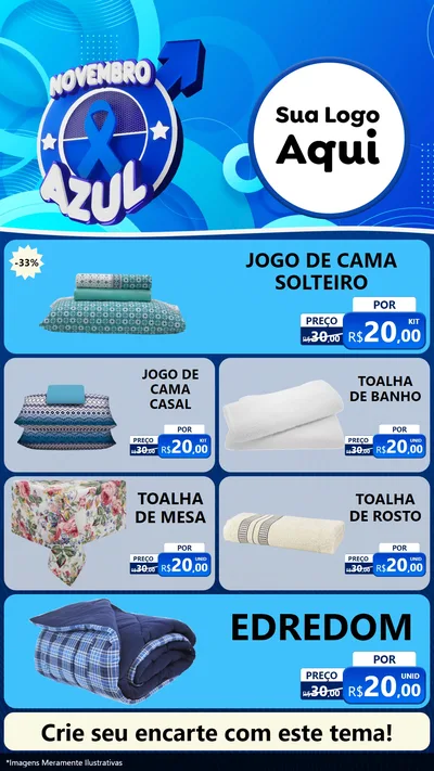 Modelo de TV para TV Vertical com o tema Novembro Azul para Cama, Mesa e Banho