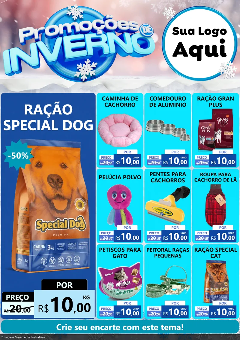 Modelo de Encarte para Encarte A4 Vertical com o tema Promoções de Inverno para Pet Shop