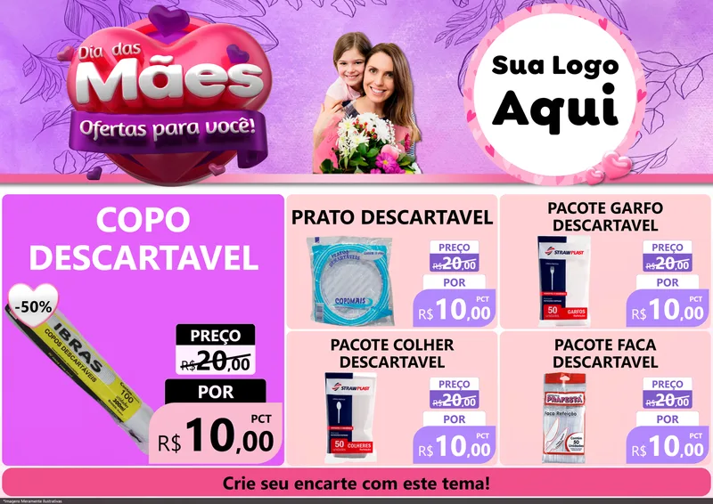 Modelo de Encarte para Encarte A4 Horizontal com o tema Dia das Mães Ofertas para Você! para Embalagens