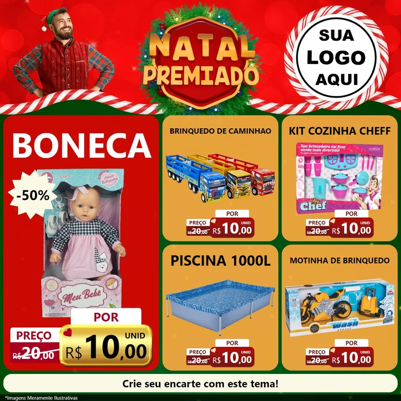 Modelo de Rede Social para Feed Facebook com o tema Natal Premiado para Brinquedos