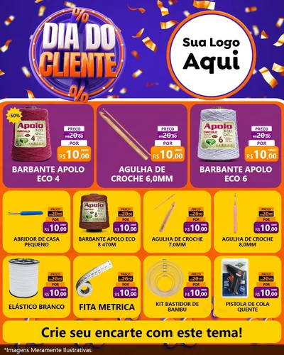Modelo de Rede Social para Feed Instagram com o tema Dia do Cliente para Armarinho e Aviamentos