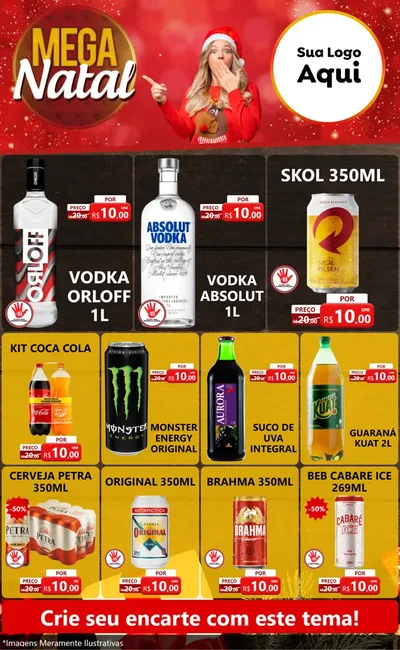 Modelo de Encarte para Encarte Grande com o tema Mega Natal para Distribuidora de bebidas