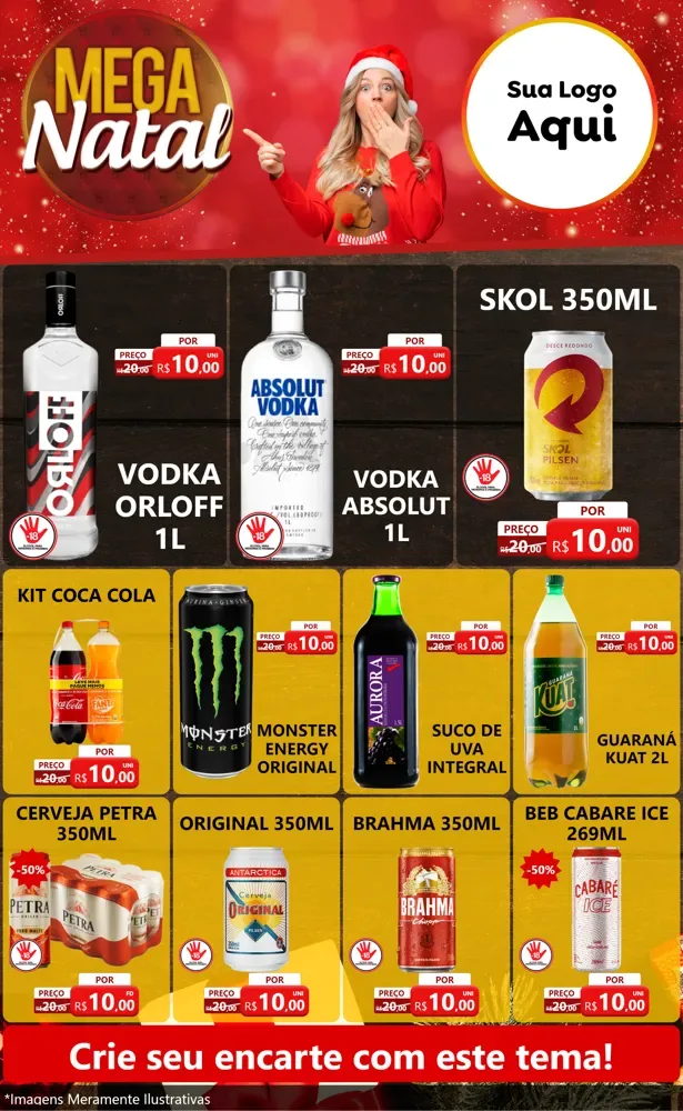 Modelo de Encarte para Encarte Grande com o tema Mega Natal para Distribuidora de bebidas