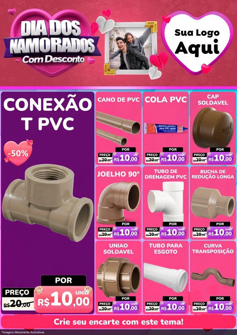 Modelo de Encarte para Encarte A4 Vertical com o tema Dia Dos Namorados Com Desconto para Tubos e conexões