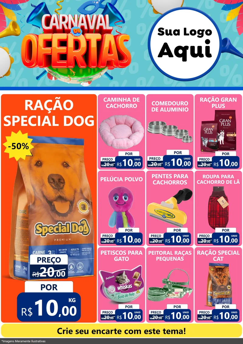 Modelo de Encarte para Encarte A4 Vertical com o tema Carnaval de Ofertas para Pet Shop