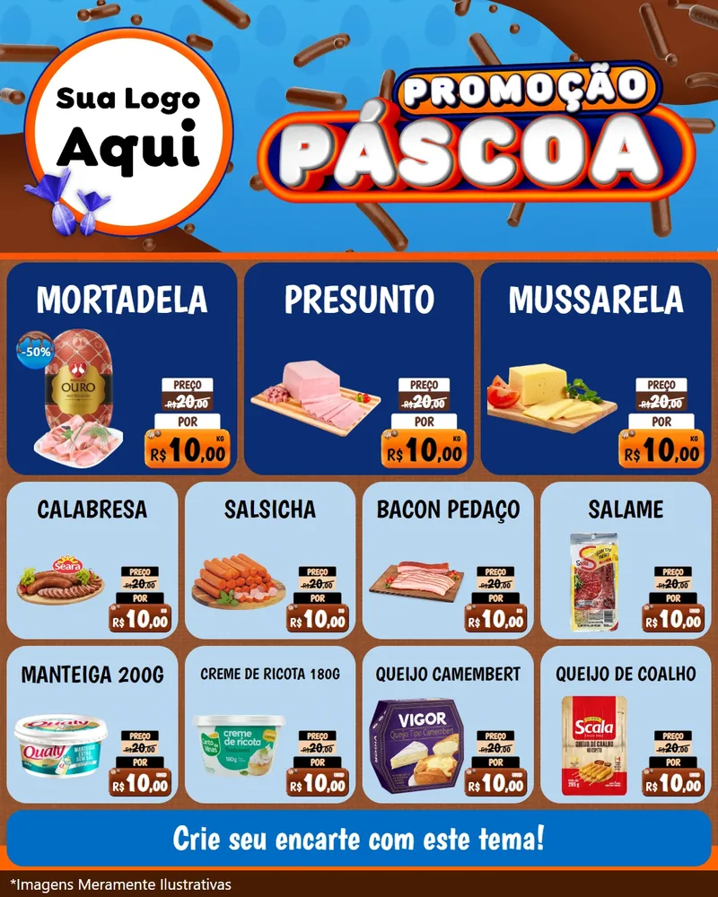 Modelo de Rede Social para Feed Instagram com o tema Promoção Páscoa para Frios e Laticínios