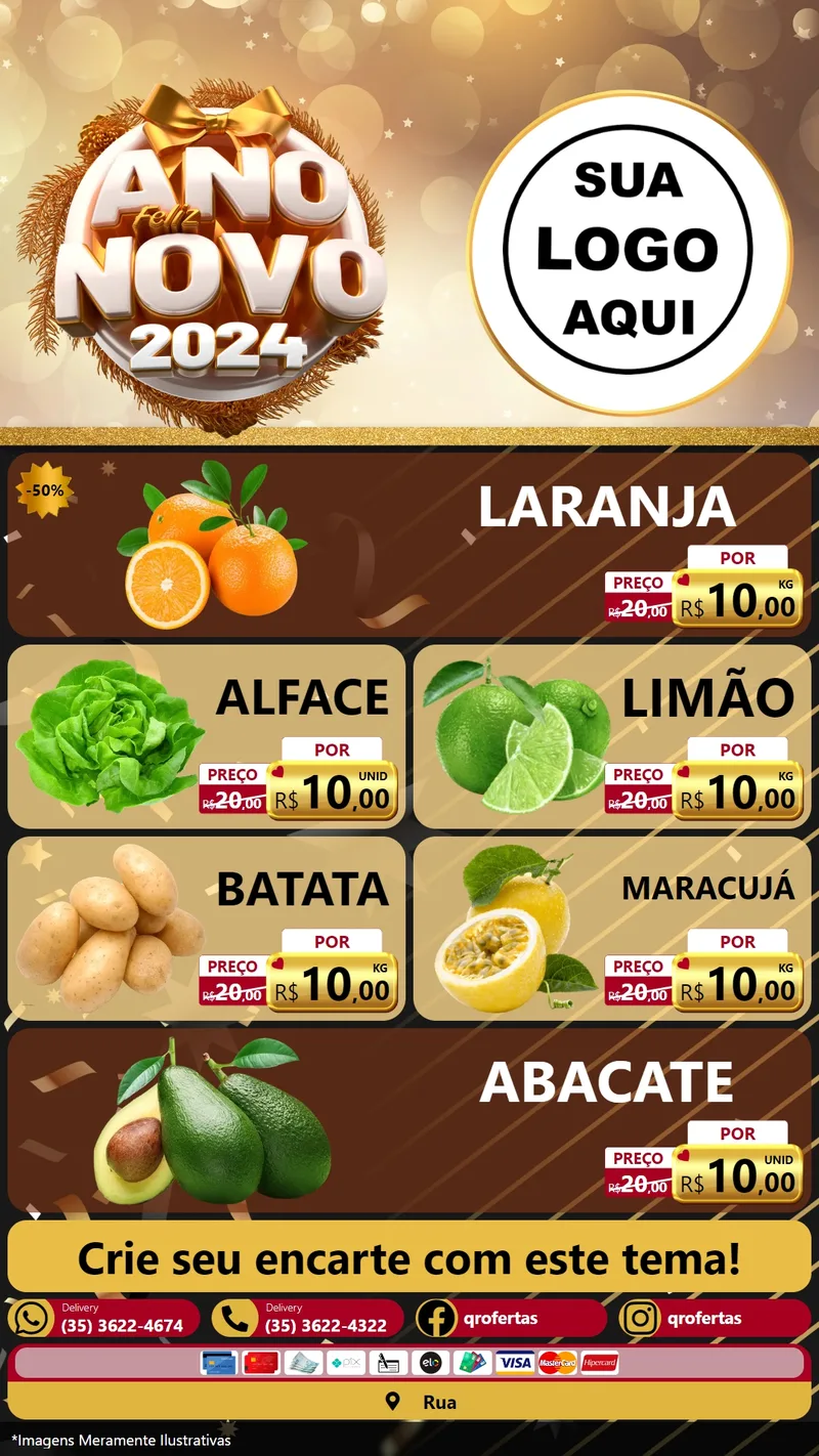 Modelo de TV para TV Vertical com o tema Feliz Ano Novo 2027 para Hortifrúti