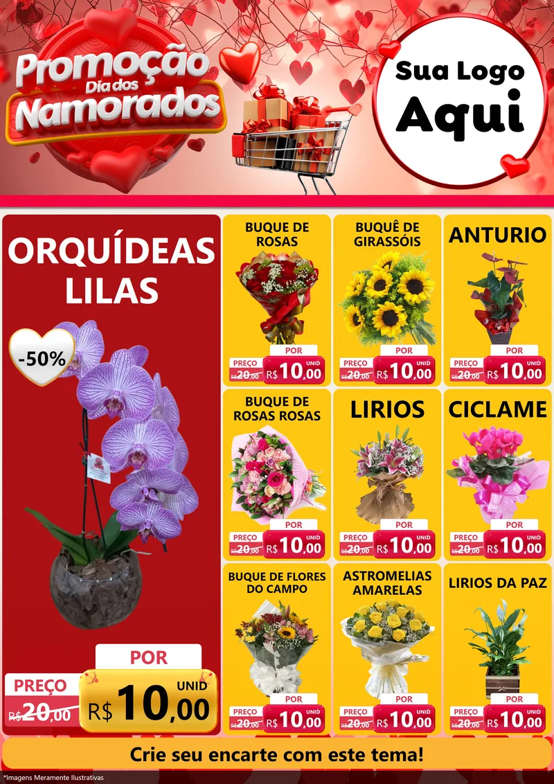 Modelo de Encarte para Encarte A4 Vertical com o tema Promoção Dia dos Namorados para Floricultura e jardim