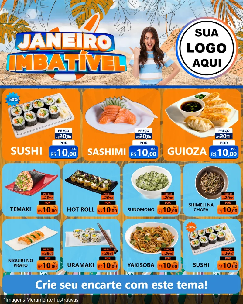 Modelo de Rede Social para Feed Instagram com o tema Janeiro Imbatível para Comida japonesa