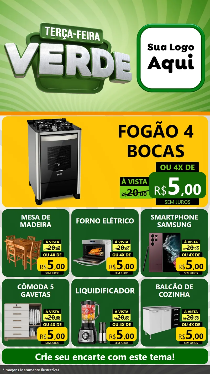 Modelo de Rede Social para Stories com o tema Terça - Feira Verde para Móveis e Eletro