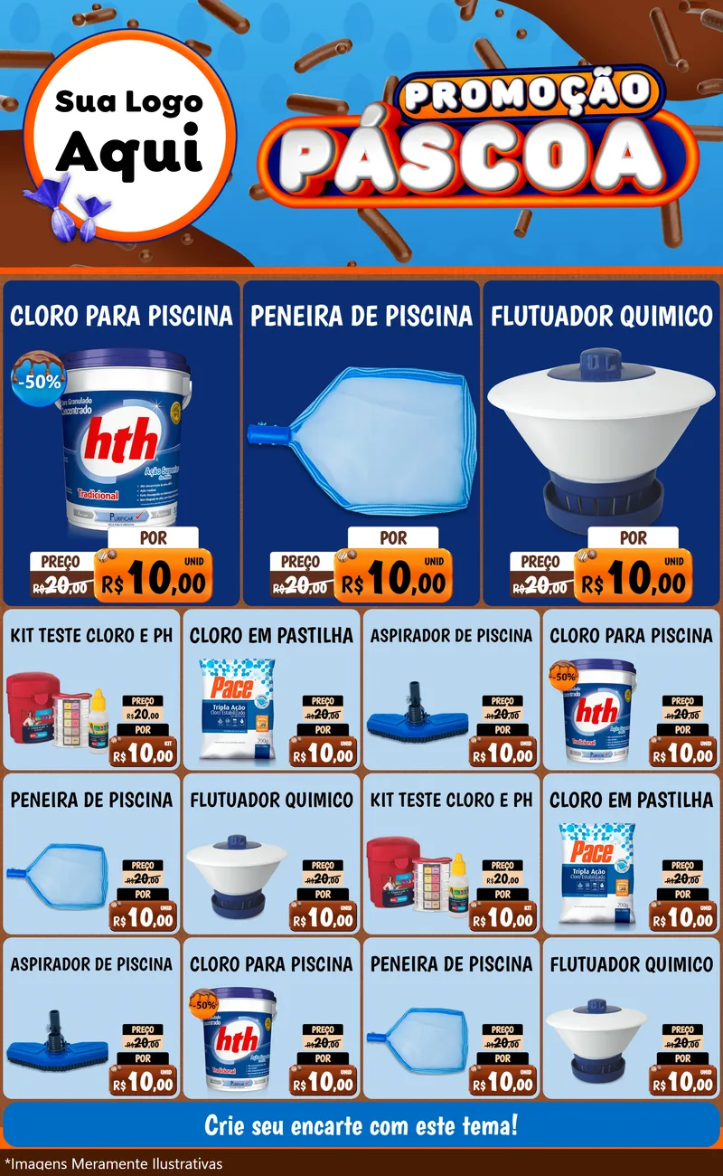 Modelo de Encarte para Encarte Grande com o tema Promoção Páscoa para Produtos para Piscina
