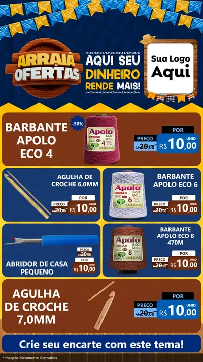 Modelo de TV para TV Vertical com o tema Arraiá de Ofertas - Junina para Armarinho e Aviamentos
