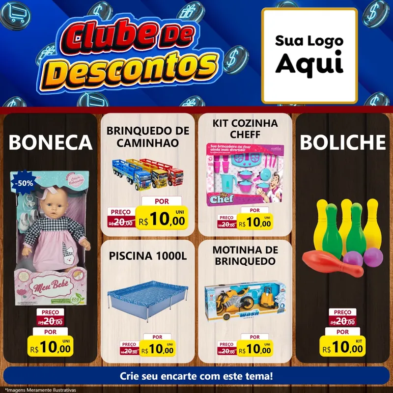 Modelo de Rede Social para Feed Facebook com o tema Clube de Descontos para Brinquedos