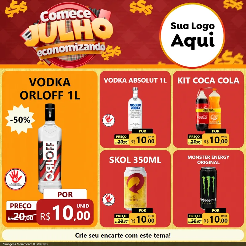Modelo de Rede Social para Feed Facebook com o tema Comece Julho Economizando para Distribuidora de bebidas