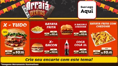 Modelo de TV para TV Horizontal com o tema Arraiá de Ofertas - Junina para Hamburgueria