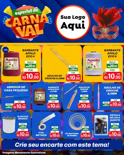 Modelo de Rede Social para Feed Instagram com o tema Especial de Carnaval para Armarinho e Aviamentos