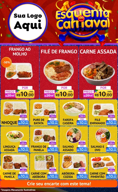 Modelo de Encarte para Encarte Grande com o tema Esquenta de Carnaval para Restaurante