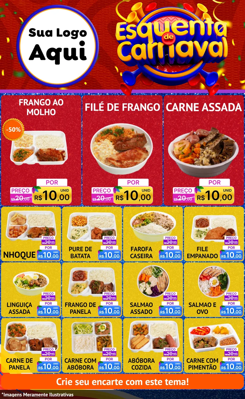 Modelo de Encarte para Encarte Grande com o tema Esquenta de Carnaval para Restaurante