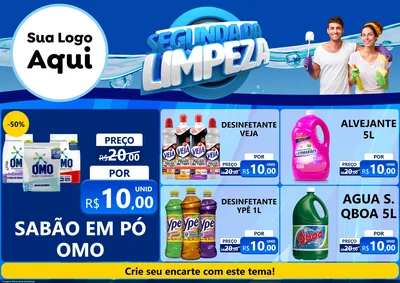Modelo de Encarte para Encarte A4 Horizontal com o tema Segunda da Limpeza para Produtos de Limpeza