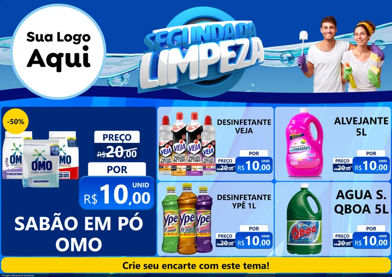 Modelo de Encarte para Encarte A4 Horizontal com o tema Segunda da Limpeza para Produtos de Limpeza