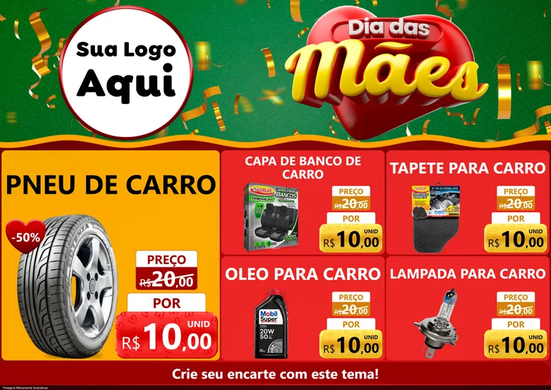 Modelo de Encarte para Encarte A4 Horizontal com o tema Dia das Mães para Auto peças