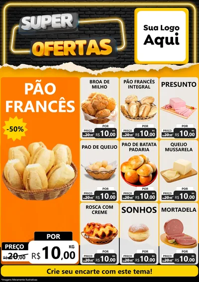 Modelo de Encarte para Encarte A4 Vertical com o tema Super Ofertas para Padaria
