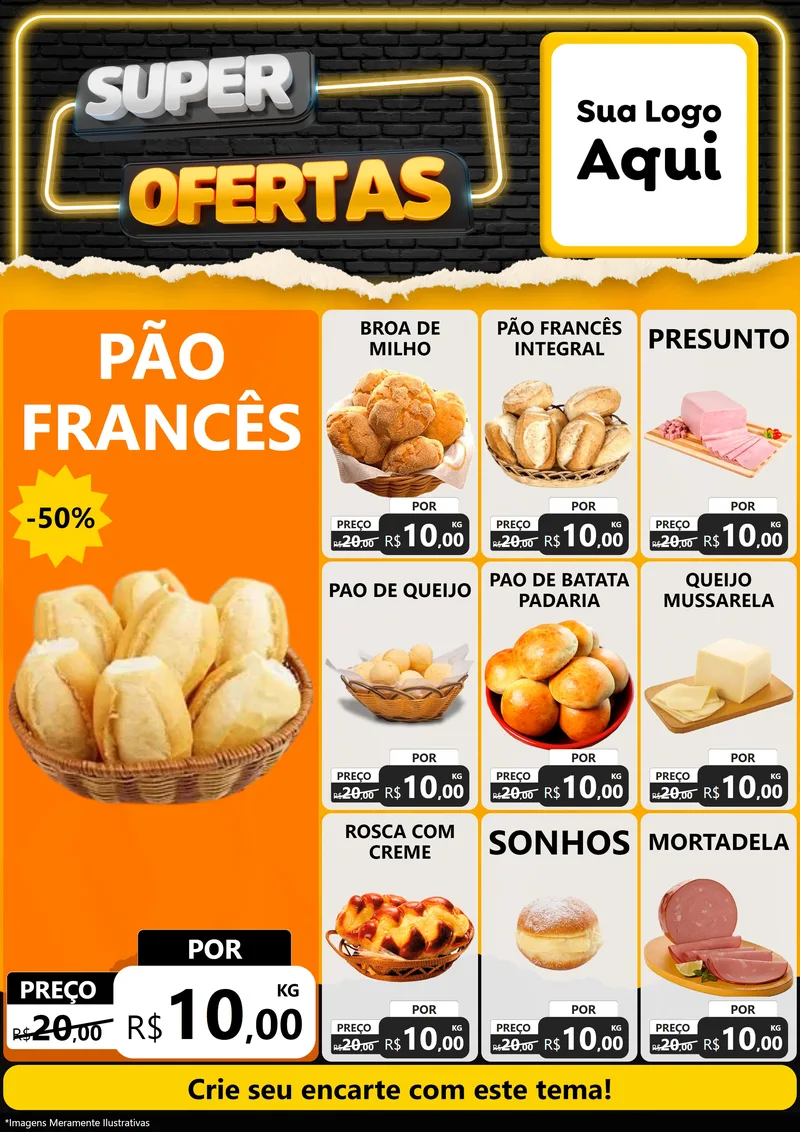 Modelo de Encarte para Encarte A4 Vertical com o tema Super Ofertas para Padaria