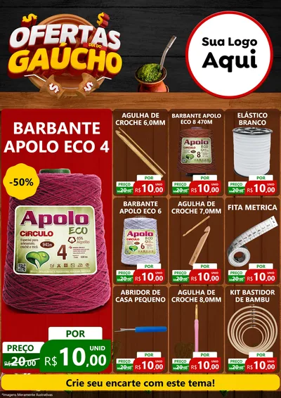Modelo de Encarte para Encarte A4 Vertical com o tema Ofertas Dia do Gaúcho para Armarinho e Aviamentos