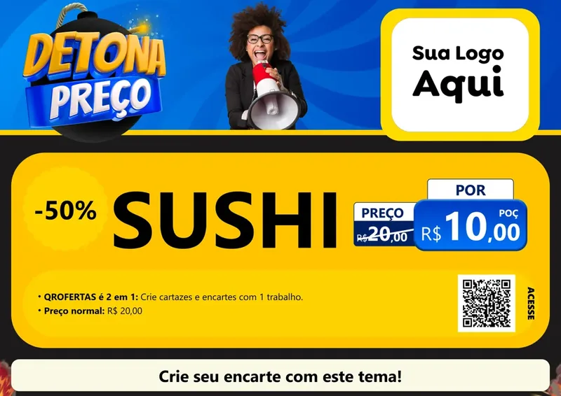 Modelo de Cartaz para Cartaz A4 Horizontal com o tema Detona Preços para Comida japonesa