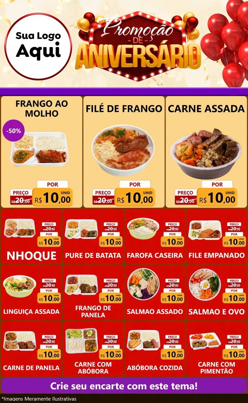 Modelo de Encarte para Encarte Grande com o tema Promoção de Aniversário para Restaurante