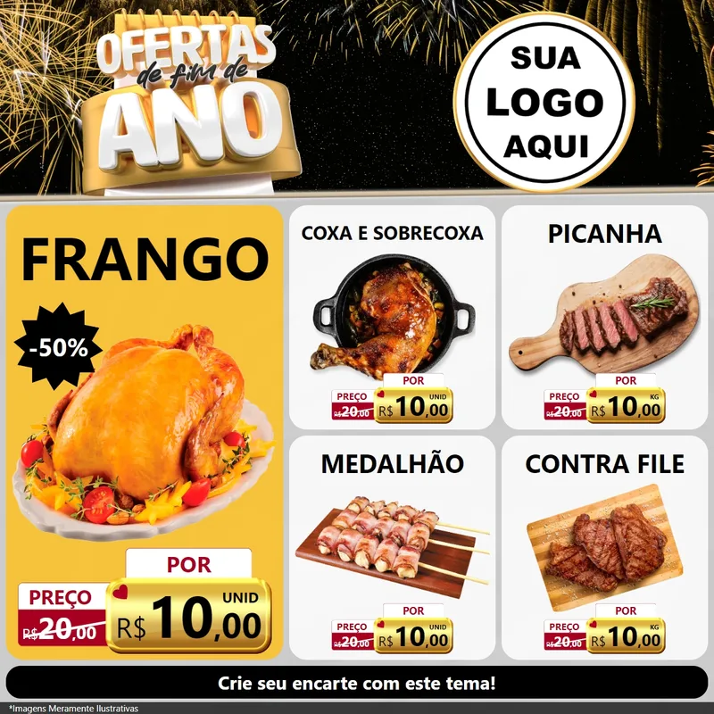 Modelo de Rede Social para Feed Facebook com o tema Ofertas de Fim de Ano para Assados