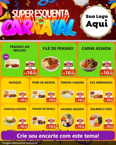 Modelo de Rede Social para Feed Instagram com o tema Super Esquenta de Carnaval para Restaurante