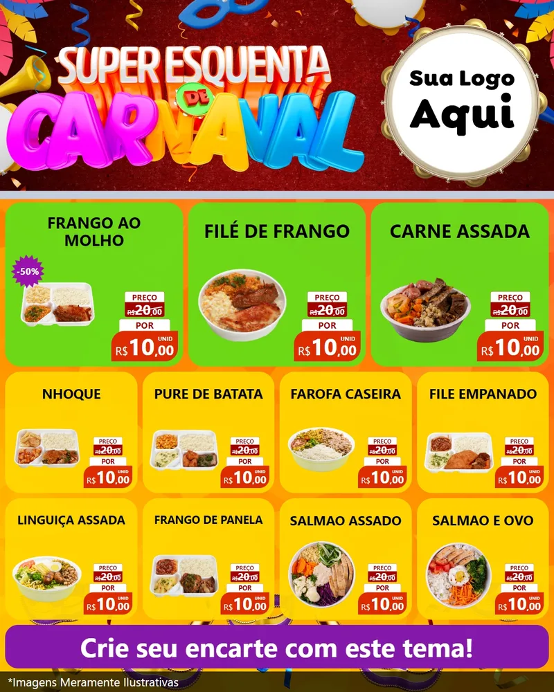 Modelo de Rede Social para Feed Instagram com o tema Super Esquenta de Carnaval para Restaurante