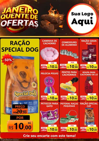 Modelo de Encarte para Encarte A4 Vertical com o tema Janeiro Quente de Ofertas para Pet Shop