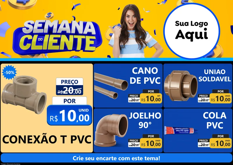 Modelo de Encarte para Encarte A4 Horizontal com o tema Semana do Cliente para Tubos e conexões