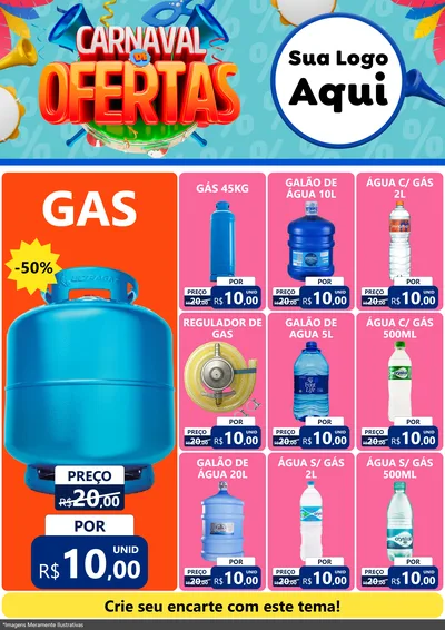 Modelo de Encarte para Encarte A4 Vertical com o tema Carnaval de Ofertas para Água e gás