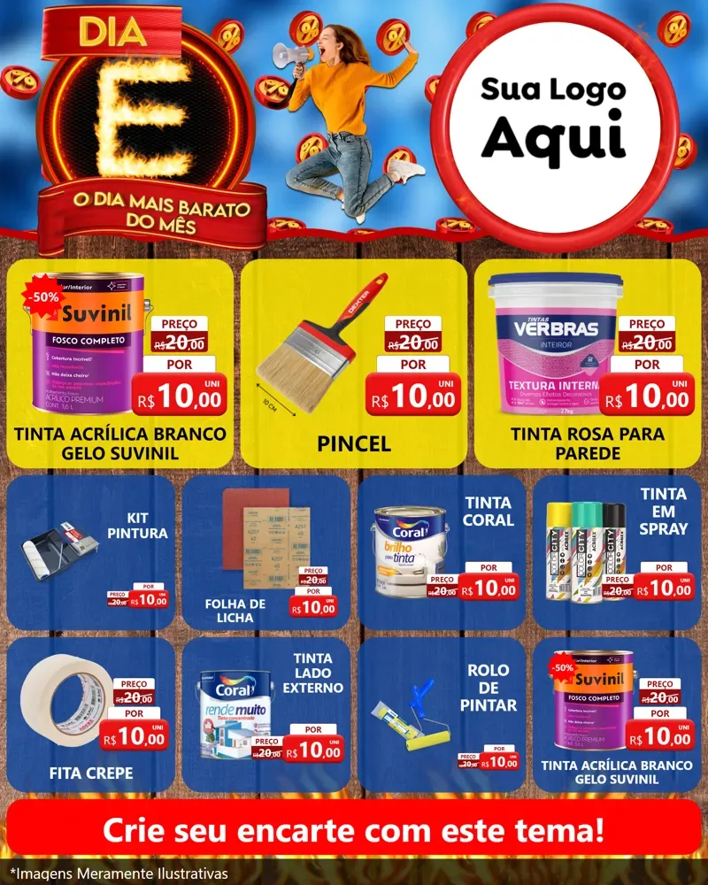 Modelo de Rede Social para Feed Instagram com o tema Dia E - O Dia Mais Barato Do Mês para Tintas e Ferramentas