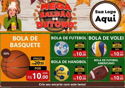 Modelo de Encarte para Encarte A4 Horizontal com o tema Mega Saldão de Outono para Artigos Esportivos