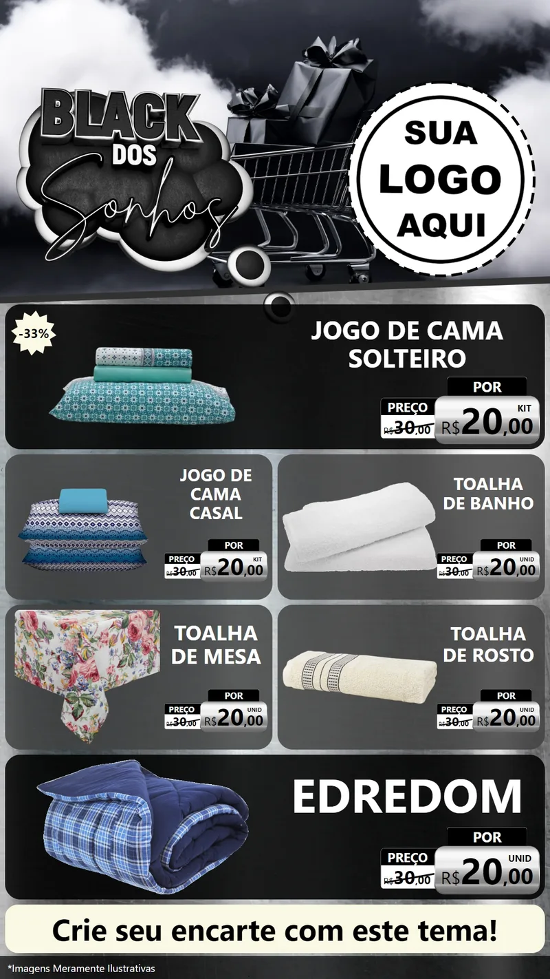 Modelo de TV para TV Vertical com o tema Black dos Sonhos para Cama, Mesa e Banho