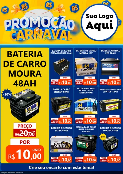 Modelo de Encarte para Encarte A4 Vertical com o tema Promoção de Carnaval para Baterias Elétricas