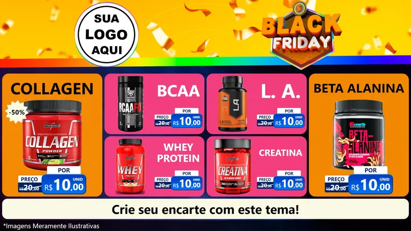 Modelo de TV para TV Horizontal com o tema Black Friday para Suplementos alimentares